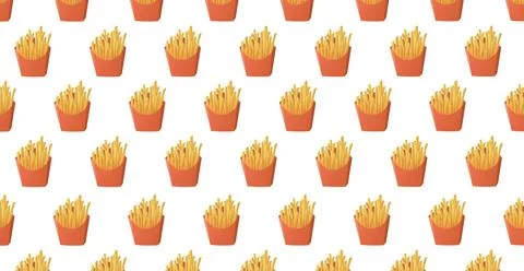 Panoramic pattern packaging with french fries on a white background - Vector Stock Illustration