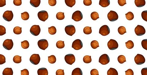 Panoramic pattern of roasted hazelnuts on a white background - Vector Stock Illustration