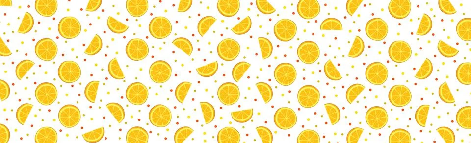 Panoramic pattern web background of rings and orange slices - Vector Stock Illustration