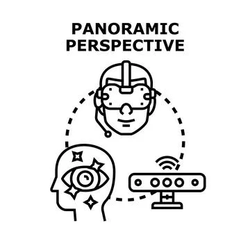 Panoramic perspective enjoying virtual reality experience and augmented visio Иллюстрация
