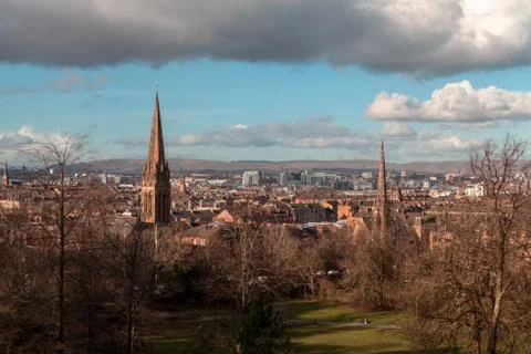 Panoramic photo of Glasgow on a blue spring day Stock Photos