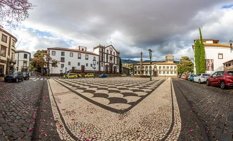 Panoramic picture over the Praca do Municipio in Funchal on the Portugese isl Stock-Fotos