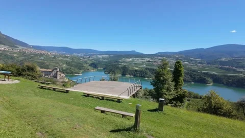 Panoramic point from the terrace of Cles on the Val di Non and Santa Giustina Stock Footage 316051807