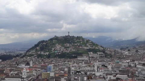 Panoramic Quito City View With El Panecillo, Ecuador Stock Footage 344070204