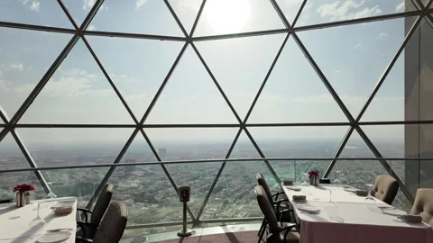 Panoramic restaurant at the top of Al Faisaliah Tower in Riyadh, Saudi Arabia, Stock Footage 306288199