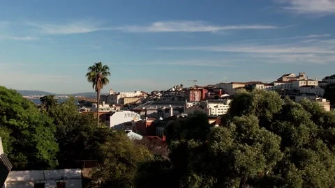 Panoramic reveal of downtown Baixa district of Lisbon, Portugal Stock Footage 196896831