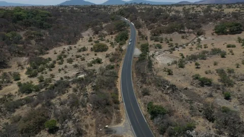 Panoramic road in semi-desert landscape Video stock 196011229