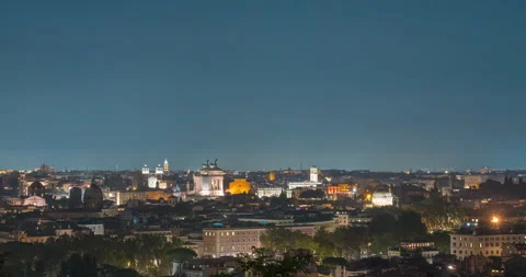Panoramic rooftop view cityscape of Rome city center at night, Italy. Stock Footage 245130104