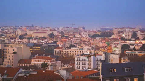 Panoramic rooftop view of Lisbon old town city center, Portugal. 動画素材 108035129
