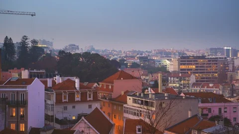 Panoramic rooftop view of Lisbon old town city center, Portugal. Stock Footage 108037333