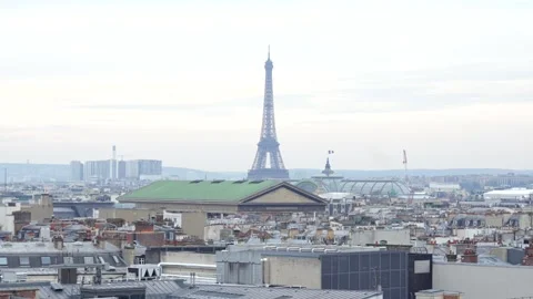 Panoramic rooftop view of Paris with Eiffel Tower Stock Footage 314040898