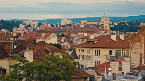 Panoramic Rooftop View of Sofia City Center Roofs and Architecture with Vitosha Stock-Footage 343029962