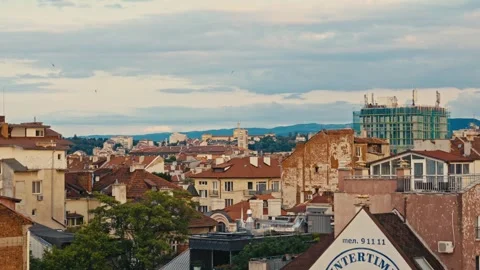 Panoramic Rooftop View of Sofia City Center Roofs and Architecture with Vitosha Stock Footage 343030074