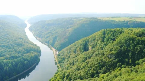 Panoramic of Saarschleife - Saar river loop in Saarland, Germany. landmarks Stock Footage 197839538