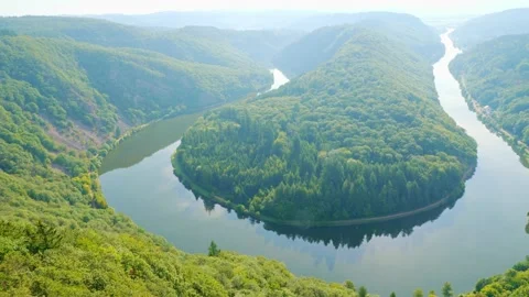 Panoramic of Saarschleife - Saar river loop in Saarland, Germany. landmarks 스톡 동영상 235193623