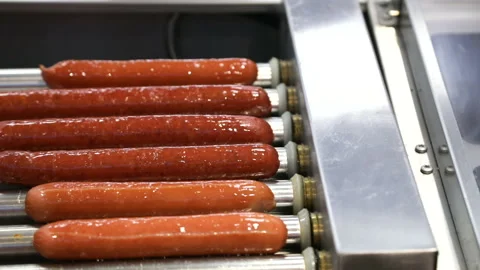 Panoramic of sausages on the grill Stock Footage 85738126