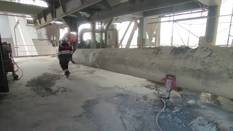 Panoramic Scale of Massive Rotary Kiln Igniter in Cement Plant 4K. 動画素材 331669495