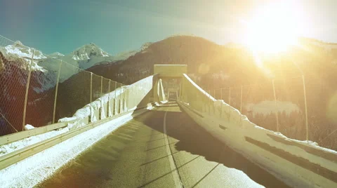 Panoramic scenery of beautiful bridge road landscape at sunset sky background Stock-Footage 61371964
