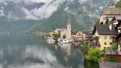 Panoramic, scenic view of Hallstatt town. Austria 库存影片 341464528