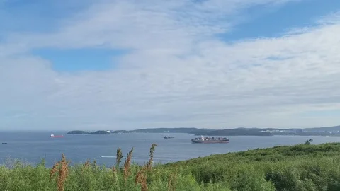 Panoramic sea landscape with a view of the Bosphorus East Vídeo Stock 112776639