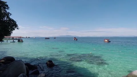 Panoramic sea view from the beach, Tuna Bay, Perhentian Besar Island, Malaysia Stock-Footage 199387786