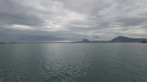 Panoramic Sea View From Harbor Edge Under Heavy Cloudy Sky Stock Footage 338108900