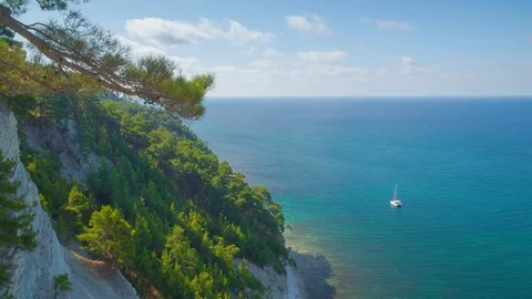 Panoramic sea view from the high shore  rotation  time lapse Stock Footage 80675892