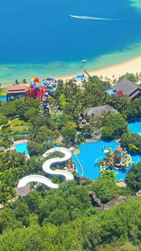 Panoramic sea view of Hon Tre island with Vinpearl Tourist Amusement Park Stock Footage 340334038