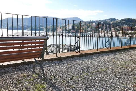 Panoramic sea view in Liguria, Rapallo, Italy. Park, nature, exotic trees and Stock Photos