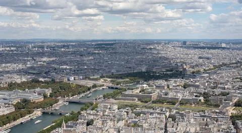 Panoramic Seine River view from Eiffel Tower in Paris, France Stock Photos