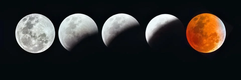 Panoramic Sequence of a Blood Moon Eclipse Stock Photos