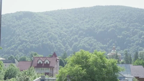Panoramic shooting of mountain landscape with rocks and thick wood Carpathian Stock-Footage 156938174