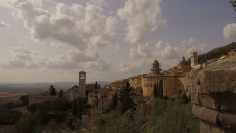 Panoramic shooting on the surrounding Assisi with railing Stock Footage 82132700
