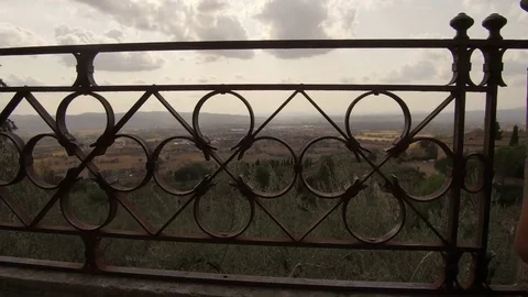 Panoramic shooting on the surrounding Assisi with railing Video stock 82132736