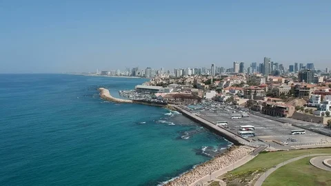 Panoramic shot from the air on Tel-Aviv skyline Stock Footage