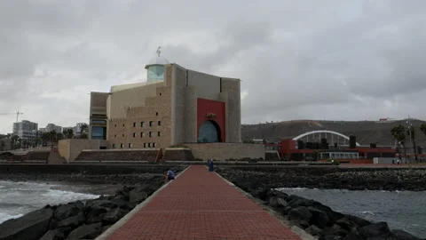 Panoramic shot of the Alfredo Kraus auditorium in the city of Las Palmas. Stock Footage 223567846