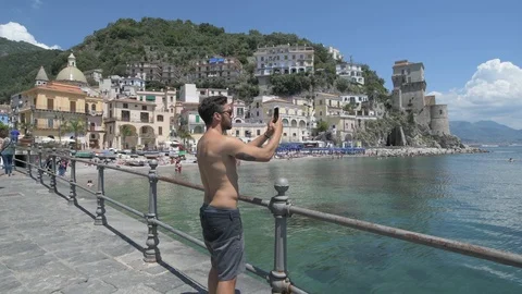 Panoramic shot of Amalfi coast Stock Footage 90056046