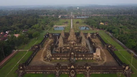 Panoramic shot of Angkor Wat Temple World heritage site, Siem Reap, Cambodia 4K Stock Footage 237664600