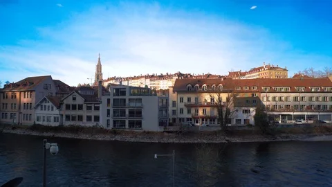 Panoramic Shot Of Bern Old Town, Switzerland going up reveal shot Stock Footage 86248208