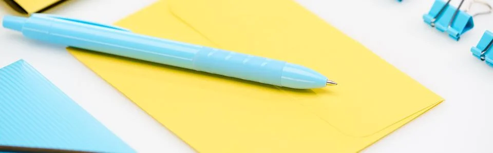 Panoramic shot blue folder paper Stock Photos
