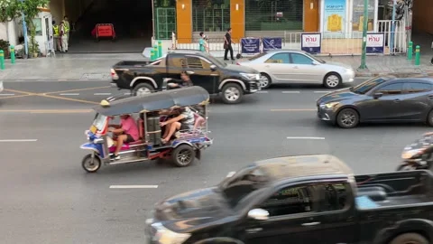 Panoramic shot of the busy traffic during rush hour in Bangkok, Thailand 4K Stock Footage 265148489