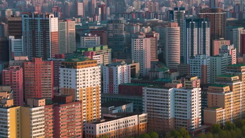 Panoramic shot of the central part of North Korea capital city Pyongyang 動画素材 342699517