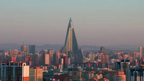 Panoramic shot of the central part of North Korea capital city Pyongyang 動画素材 342702812