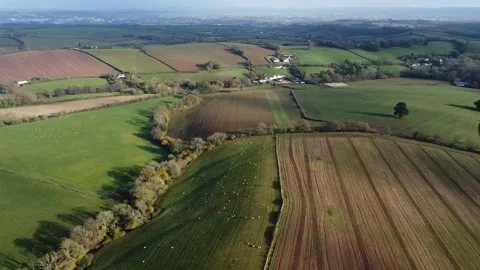 Panoramic shot of Devonshire farmland Stock Footage 186648546