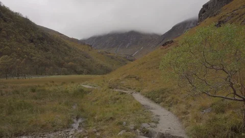 Panoramic shot of a dramatic view of the Glen Nevis, Stock Footage 99936606