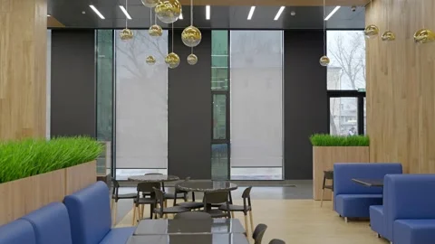 Panoramic shot of empty cafeteria Stock Footage 302473574