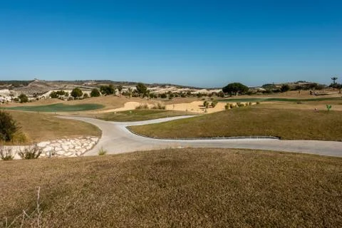 Panoramic shot of a golf course with branching golf cart paths Stock-Fotos