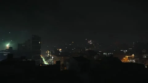 Panoramic shot of many Tet Fireworks over Da Nang City 库存影片 339638426