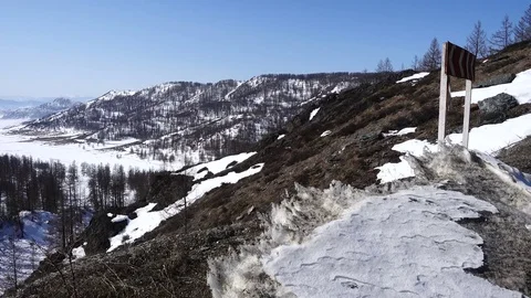 Panoramic shot of mountai valley in winter at sunny day Stock Footage 75335363