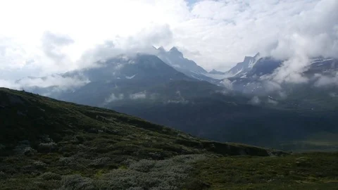 Panoramic shot of mountains and clouds, in Norway Stock Footage 71282074